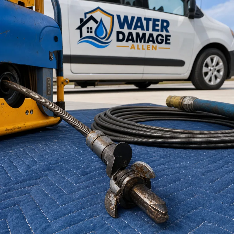 Drain cable and cutter head arranged on a protective mat for professional drain cleaning